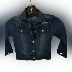DKNY kids denim jacket unisex snap closure, embroidered logo size 3T